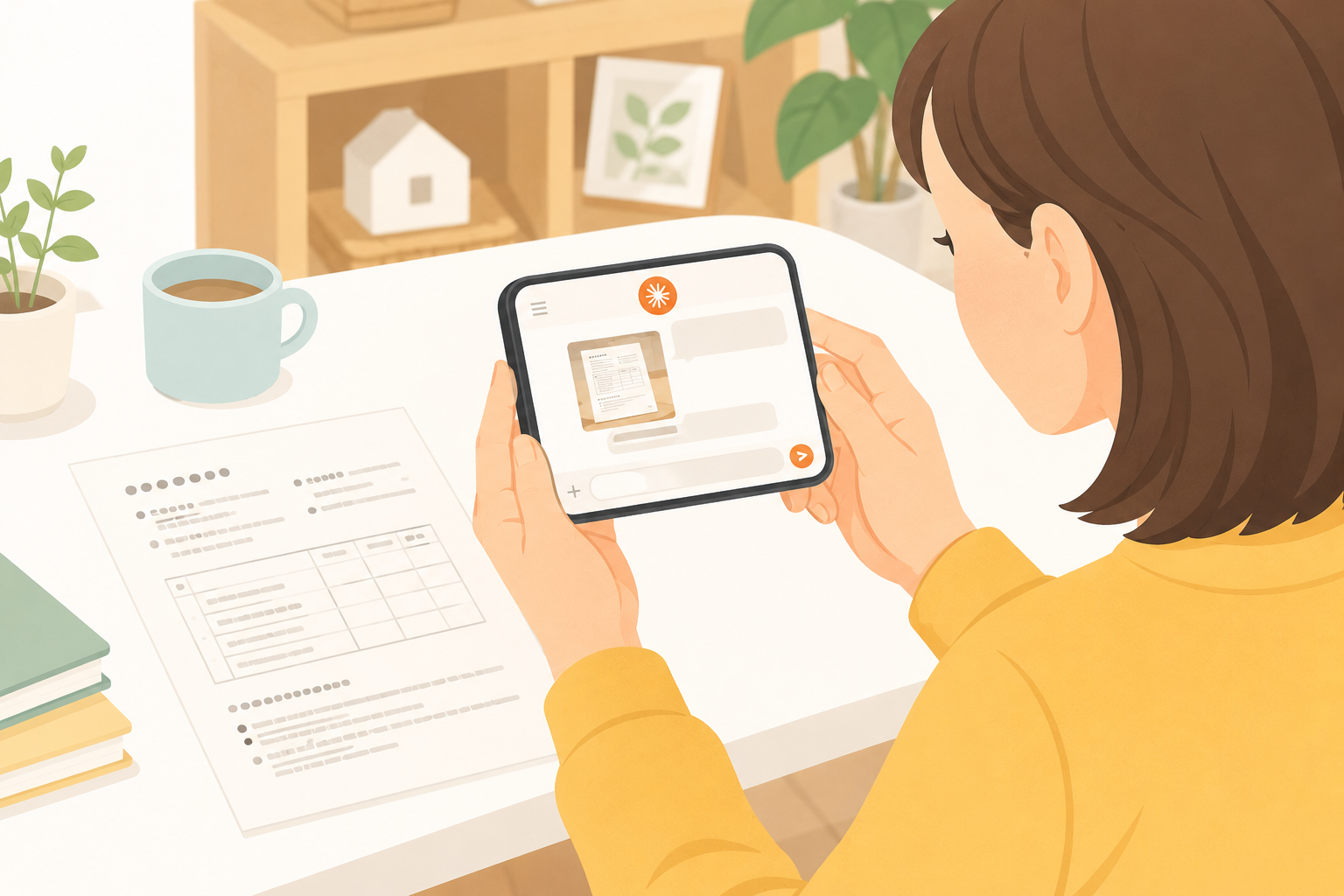 スマホでプリントを撮影してClaudeに貼り付けている操作イメージ